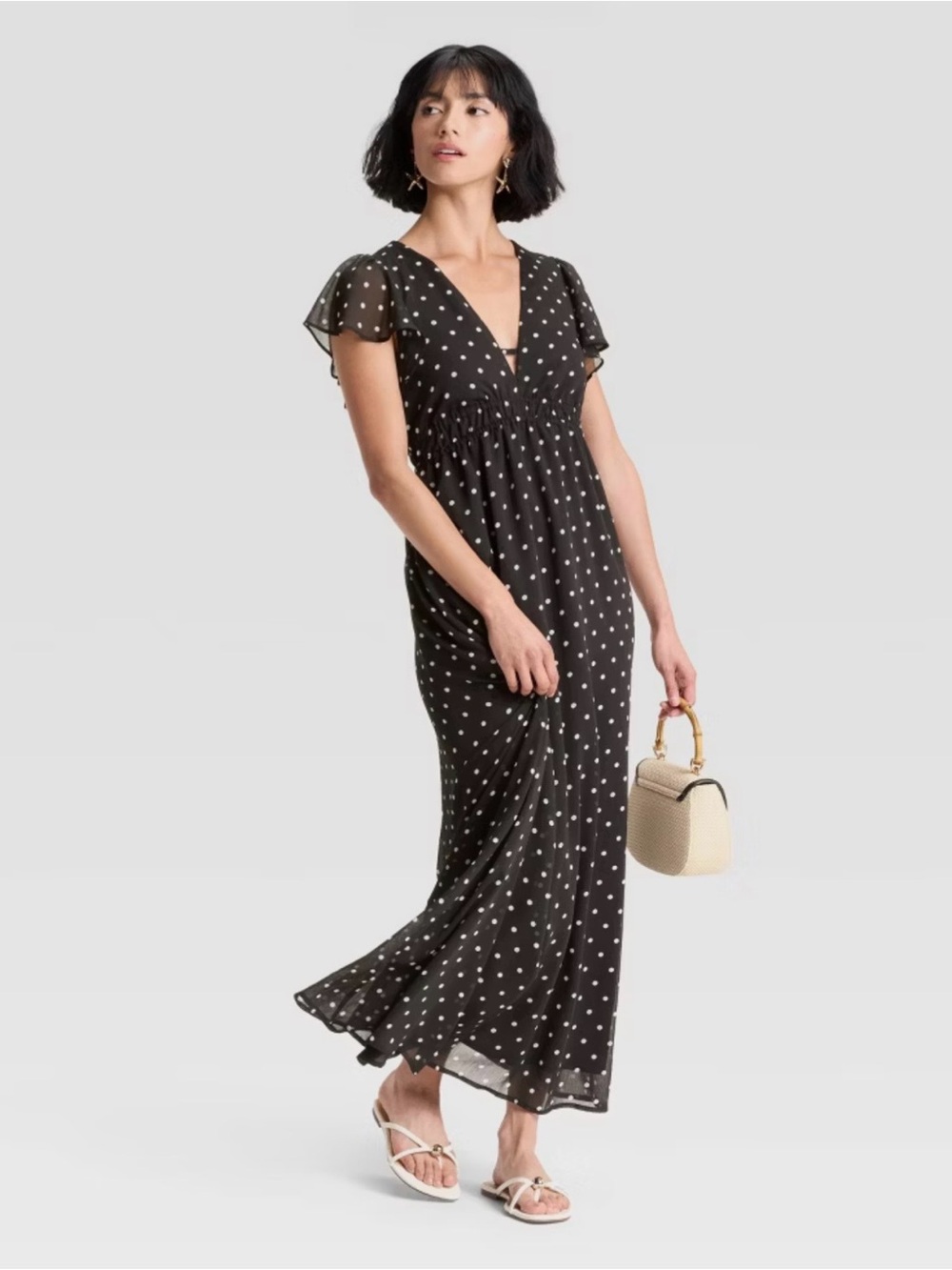 a new day Black Polka Dot V-Neck Maxi Dress